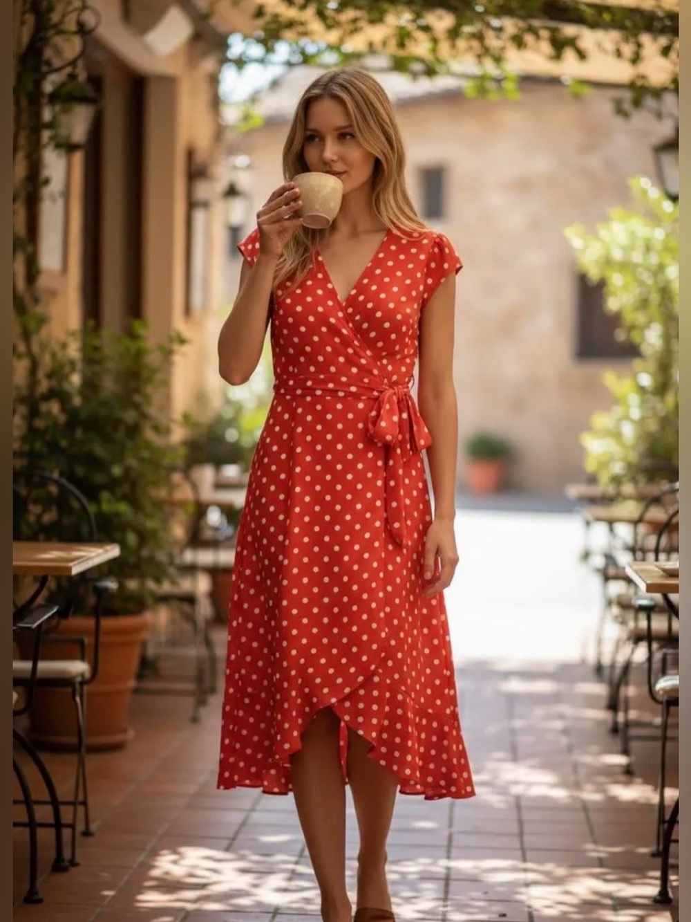 Boden Orange Polka Dot Wrap Dress | Rockabilly Pin Up Retro High Low Size 8R